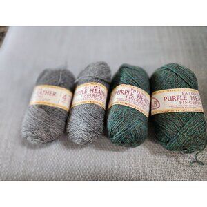 Vintage P&B Patons Purple Heather Fingering Yarn 4 skeins 2 green and 2 gray